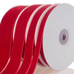 ATRBB Red Velvet Ribbon - 1 Inch Width, 10 Yards Per Roll - Classic Elegant Flocked Ribbon for Gift Wrapping, Crafts, and Decorations