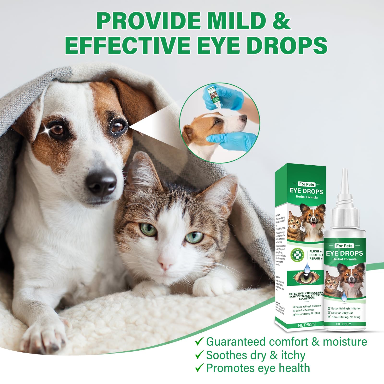 Hajoyful Dog Eye Drops, Dog and Cat Eye Wash for Allergy Relief & Soothe Eye Irritations, Dogs Tear Stain Cleaner, Eye Infection Treatment with Gentle Formula, Improve Eye Vision and Cataracts