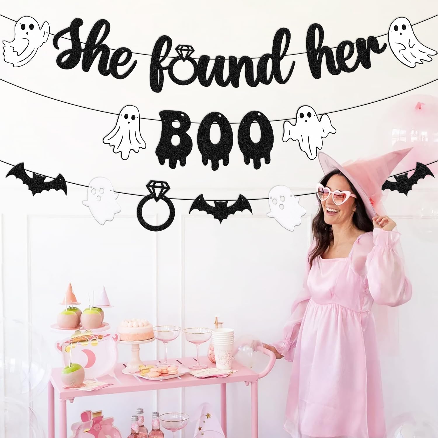 She Found Her Boo Banner Halloween Bachelorette Banner Halloween Bridal Shower Decorations Ghost Bats Spooky Theme Boochelorette Bridal Shower Engagement Wedding Party Supplies