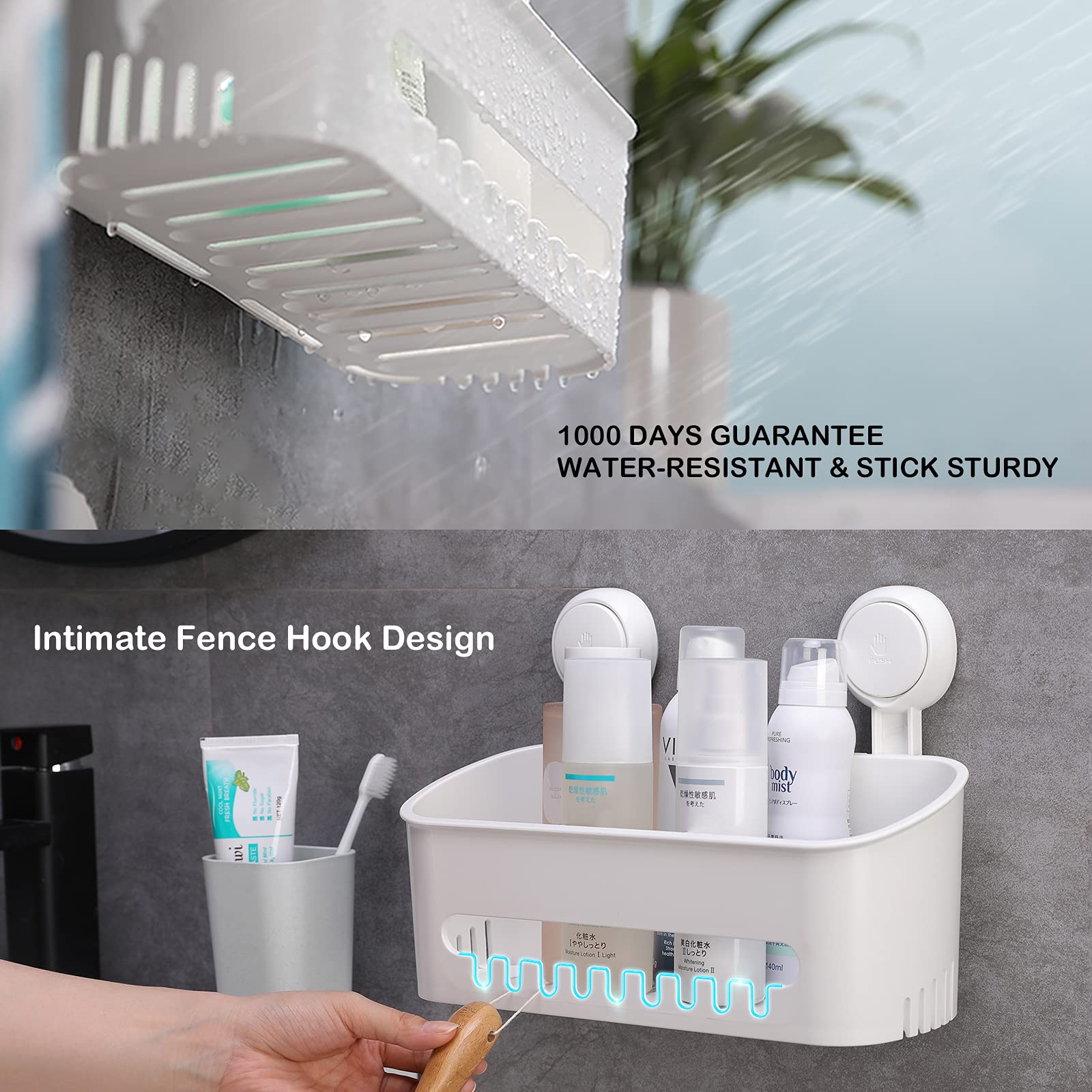 Namzi Shower Caddy Suction Cup Shower Shelf Suction Shower Basket Removable Powerful Shower Organizer Max Hold 22lbs Suction Bathroom Caddy Waterproof Shower Storage - White