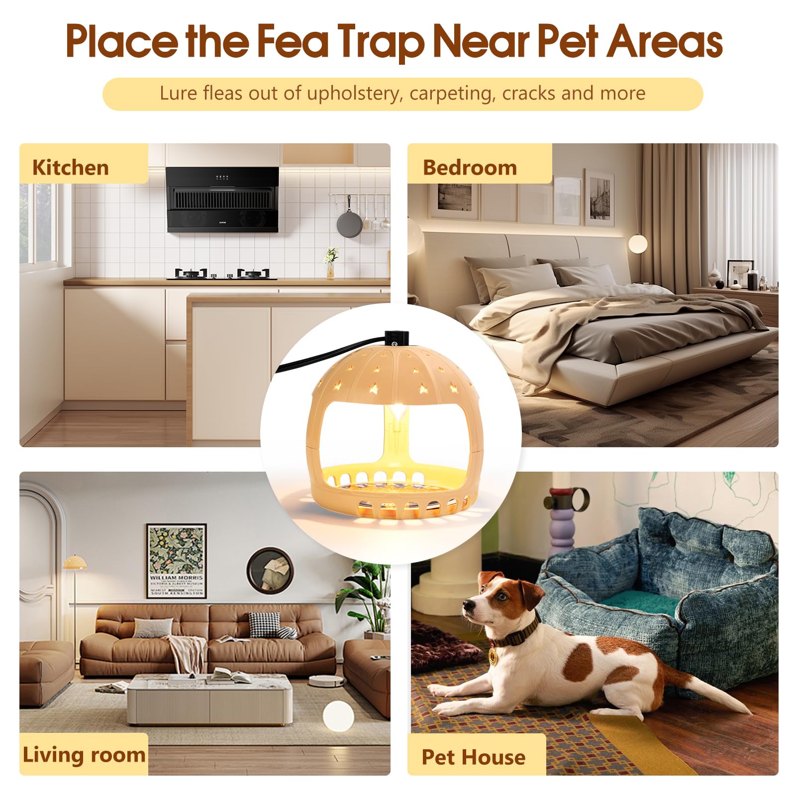 Flea Traps for Inside Your Home, 2 Pack Flea Trap Light with 10 Sticky Pads Refills & 6 Bulbs, Electric Flea Light Killer Bed Bug Trap, Natural Indoor Pest Control for Home, Safe to Pet & Child