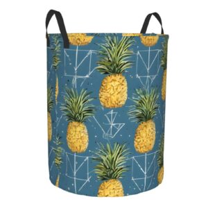 Gold Pineapple Background Printed Circular Hamper Laundry Basket For Bathroom Toy Storage Organizer Basket Collapsible Round With Handles Laundry Hamper