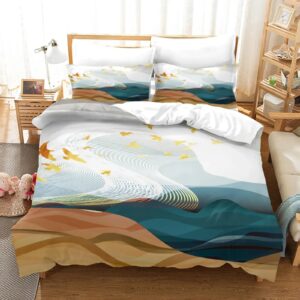 OAFUUU Luxury 3D Bedding Set Blue Abstract Waves Double Duvet Cover Set Bed Linen Comfortable Quilt Cover Bed 140x200cm(55x79in) Threepieceset