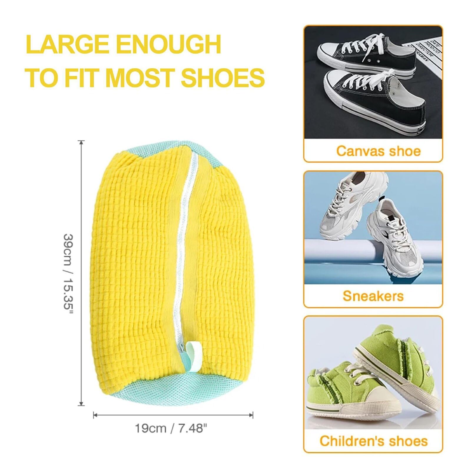 2Pcs Shoe Washing Machine Bag，Reusable Shoe Laundry Bag for Washer and Dryer，Shoe Cleaning Bag for Tennis Canvas Sport Shoes-Yellow