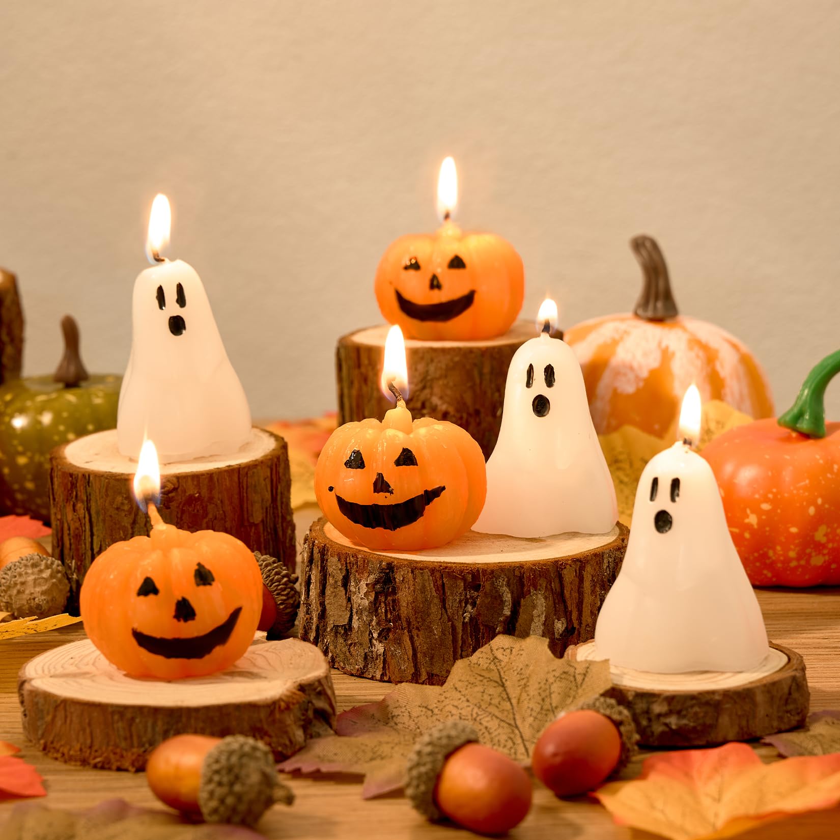 10 Pcs Halloween Ghost Candles Pumpkin Candles, Cute Halloween Candles Thanksgiving Fall Candles Handmade Wax Burning Candles for Halloween Party Decorations Ghost Decor