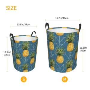 Gold Pineapple Background Printed Circular Hamper Laundry Basket For Bathroom Toy Storage Organizer Basket Collapsible Round With Handles Laundry Hamper