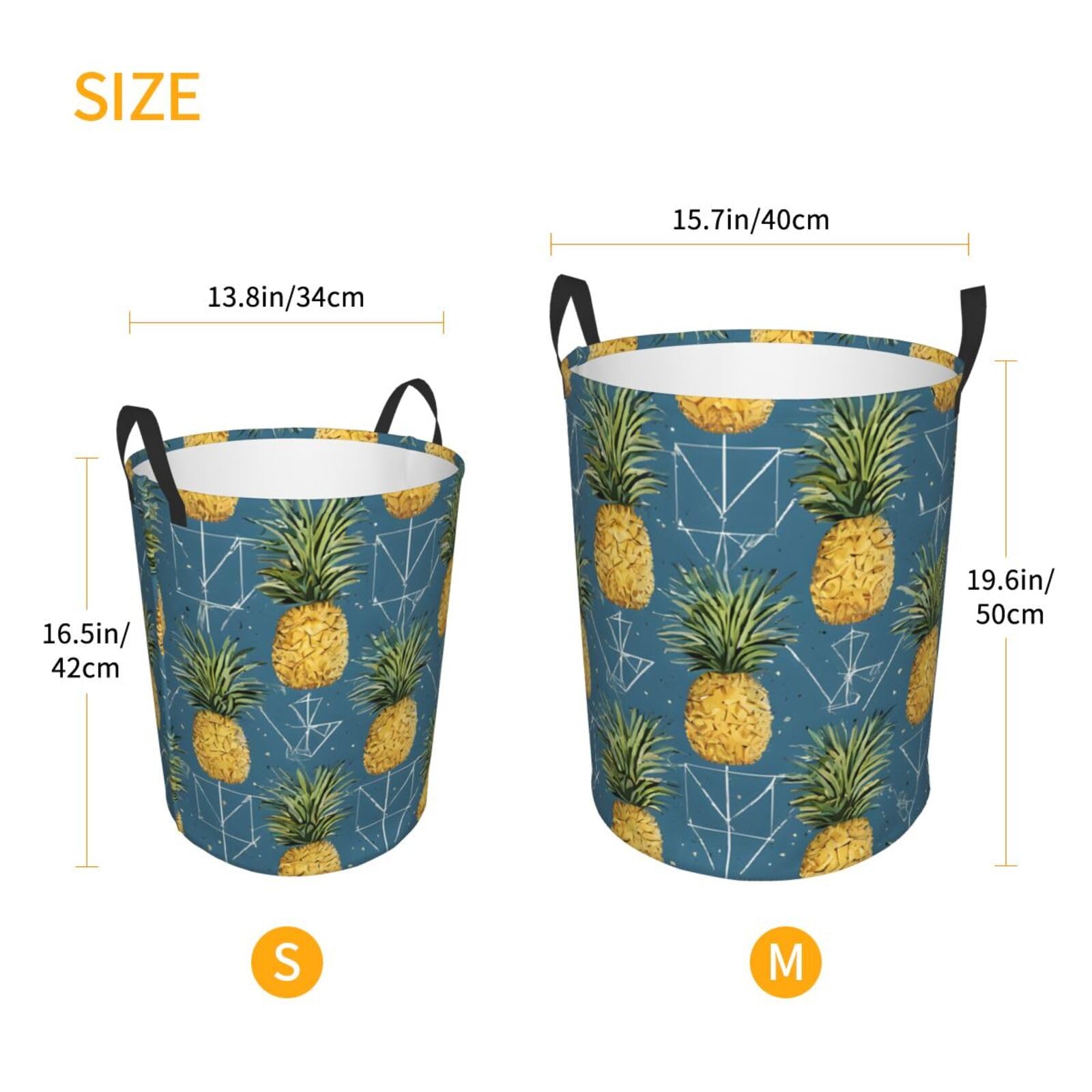 Gold Pineapple Background Printed Circular Hamper Laundry Basket For Bathroom Toy Storage Organizer Basket Collapsible Round With Handles Laundry Hamper