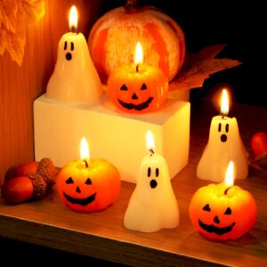 10 Pcs Halloween Ghost Candles Pumpkin Candles, Cute Halloween Candles Thanksgiving Fall Candles Handmade Wax Burning Candles for Halloween Party Decorations Ghost Decor