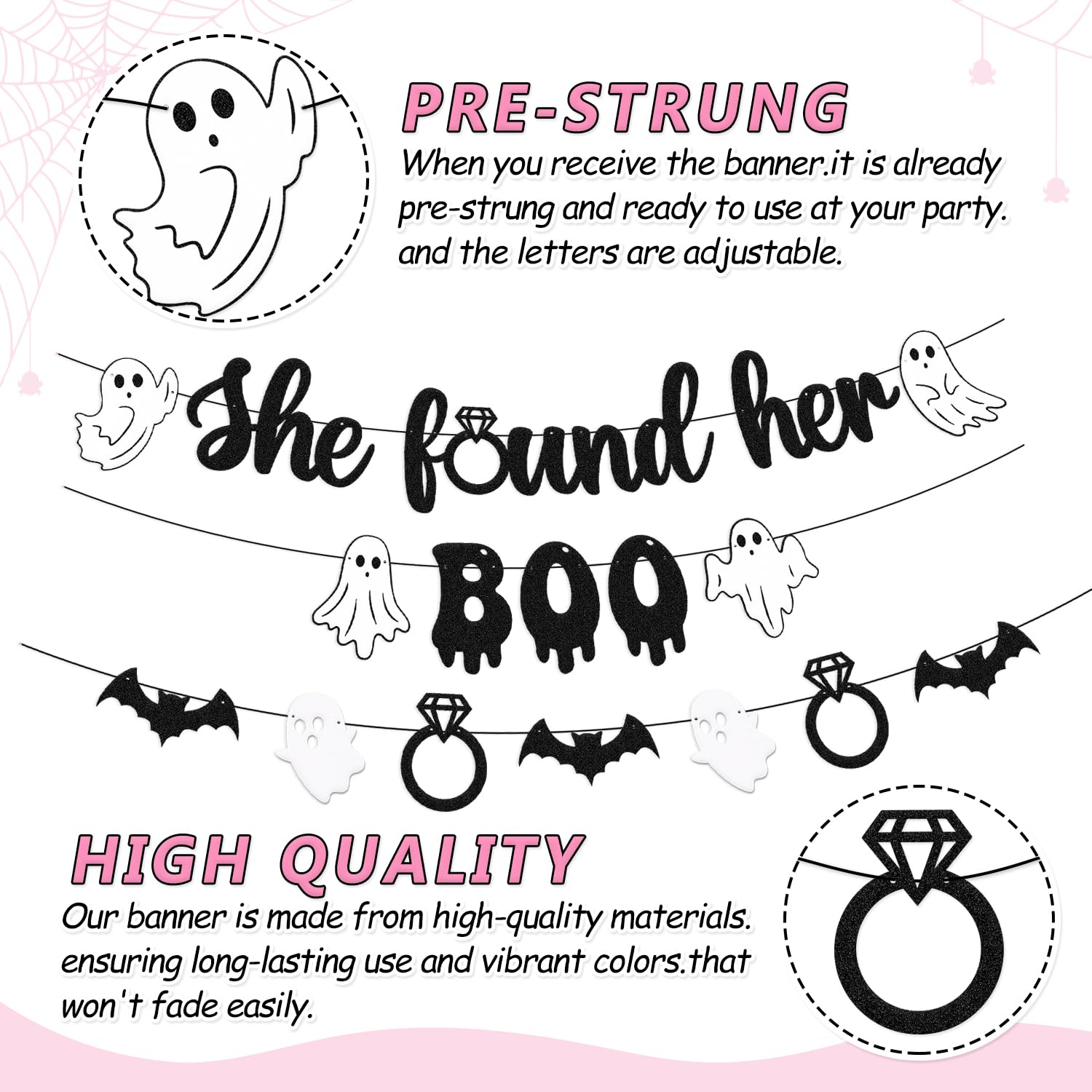 She Found Her Boo Banner Halloween Bachelorette Banner Halloween Bridal Shower Decorations Ghost Bats Spooky Theme Boochelorette Bridal Shower Engagement Wedding Party Supplies