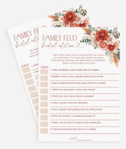 all ewired up 50 bridal family feud (50-cards) fall in love, fun wedding shower decorations party rehearsal dinner game activity, autumn sienna burnt orange florals