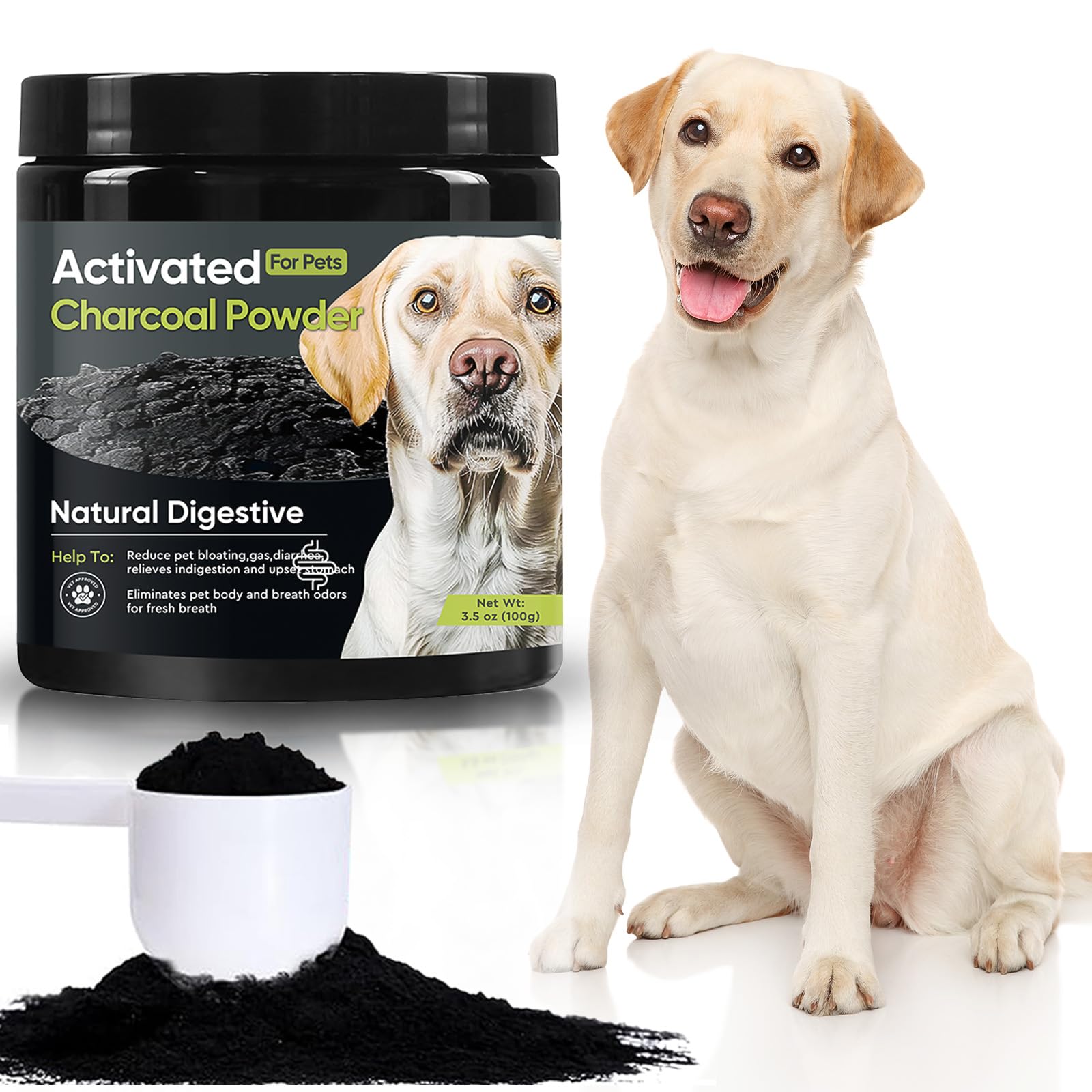 GroceryCentre Activated Charcoal for Dogs & Cats, Natural & Powerful Charcoal Powder Support Upset Stomach, Gas Relief, Digestive & Liver Support for All Pets