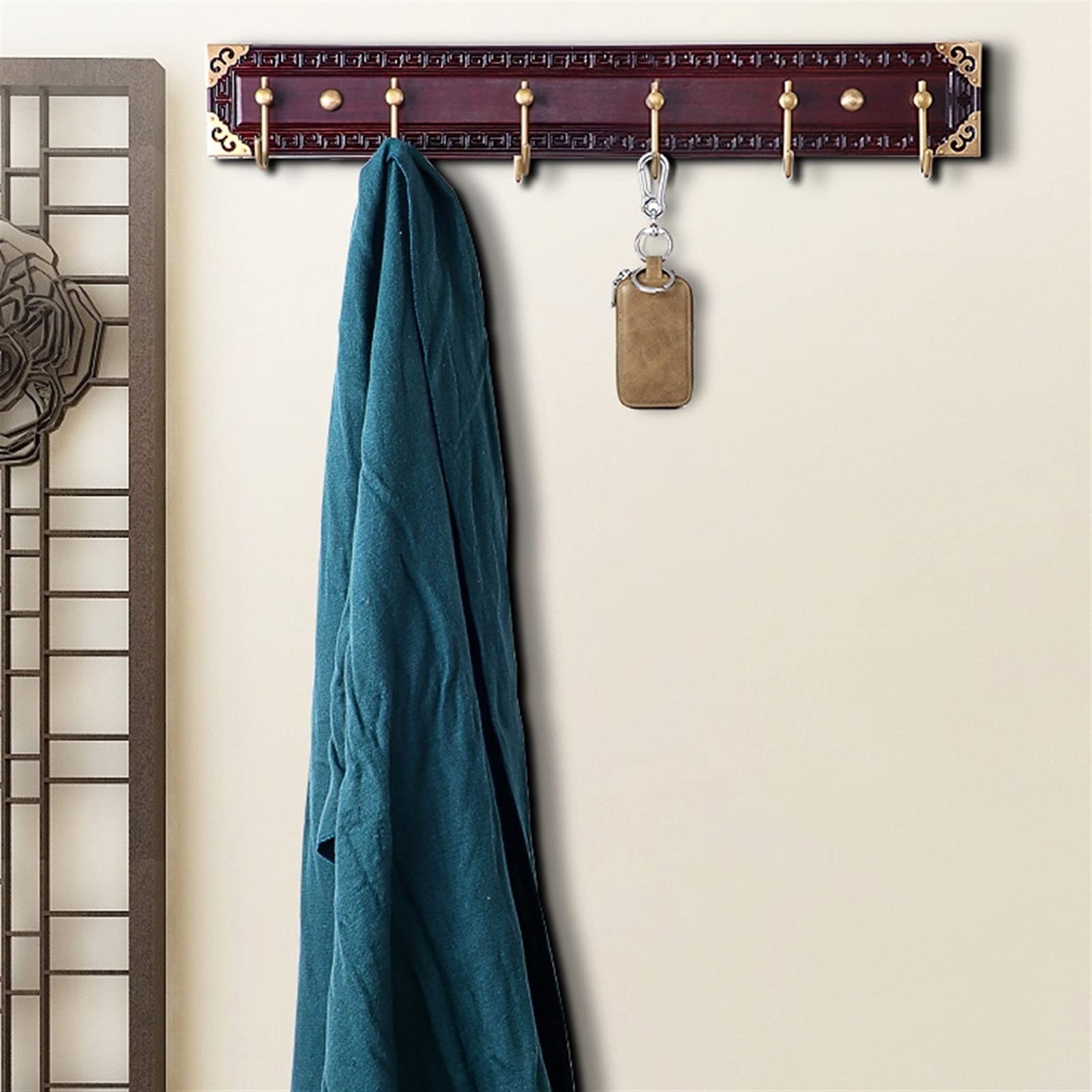 GOJUSLN Clothes-hat Rack Chinese Wall-Mounted Coat Rack Coat Hook Creative Clothes Hat Hook Wall Coat Hook Hanger 20 Inches Long (6 Hooks) Cloak Rack(B)