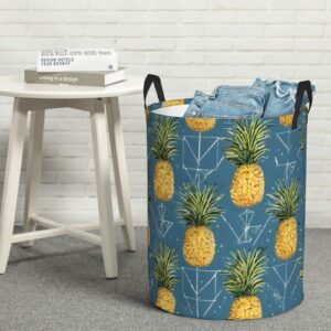 Gold Pineapple Background Printed Circular Hamper Laundry Basket For Bathroom Toy Storage Organizer Basket Collapsible Round With Handles Laundry Hamper