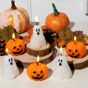 10 Pcs Halloween Ghost Candles Pumpkin Candles, Cute Halloween Candles Thanksgiving Fall Candles Handmade Wax Burning Candles for Halloween Party Decorations Ghost Decor