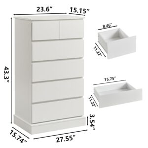 Alaxgumrol 6 Drawer Dresser for Bedroom - White Tall Dresser & Chest of Drawers, Moden Closet Dressers with Concealed Handle, Dresser Storage Cabinet for Livingroom, Hallway, Entryway