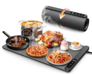 upgrade-electric warming tray, food warming mat with 6 level temperature settings & 6 hours timer, graphene full surface rapid heating, auto shut-off, roll up food warmers for parties, gatherings