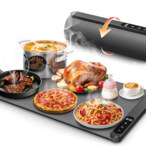 Upgrade-Electric Warming Tray, Food Warming Mat with 6 Level Temperature Settings & 6 Hours Timer, Graphene Full Surface Rapid Heating, Auto Shut-Off, Roll Up Food Warmers for Parties, Gatherings