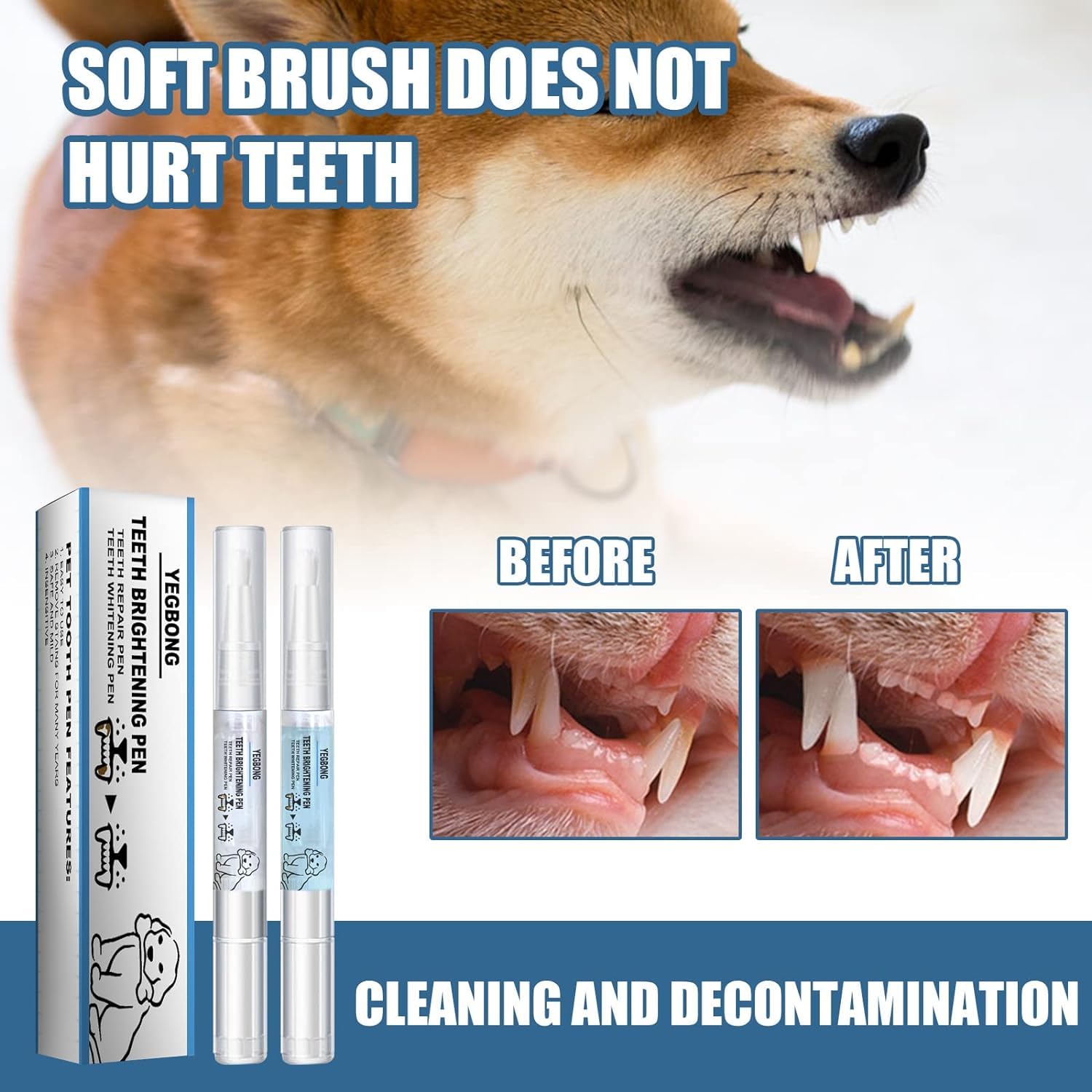 Pet Toothbrush Pen, Upgrade Dog Teeth Cleaning Pen Pet Teeth Repairing Kit, Cat/Dog Tooth Whitening & Cleaning Teeth Brightening Pen for Dog Cats Dental Care Fresh Breath