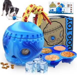 interactive frozen treats dog toy with mold, dispensing toys for aggressive chewer no-boredom, skull fillable slow feeder with rope, tough rubber puzzle dog ball keep them busy mental enrichment toys