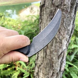 WILD TACTICAL Fixed Blade Sickle Knife, Stonewashing Full-Tang Survival Knifes for Outdoor Camping and Fishing Knives with Nylon Sheath