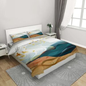 OAFUUU Luxury 3D Bedding Set Blue Abstract Waves Double Duvet Cover Set Bed Linen Comfortable Quilt Cover Bed 140x200cm(55x79in) Threepieceset