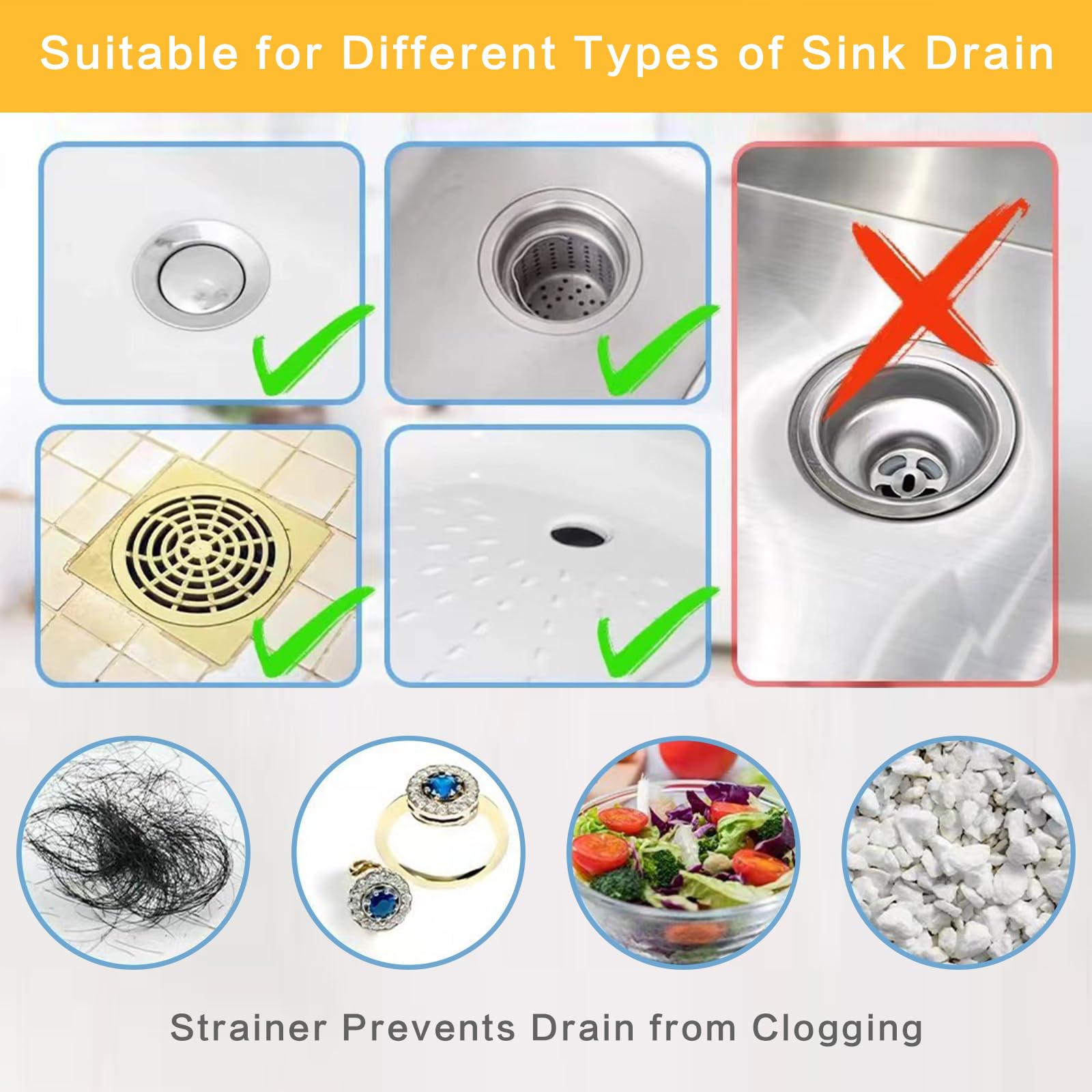 Bathroom Sink Drain Strainer, Stainless Steel Strainers for Kitchen and Bathtub Drain Hair Catcher, Fits Holes 1.25" to 1.60" - Durable Drain Filters for Sinks, Showers, and RVs(3-Pack)