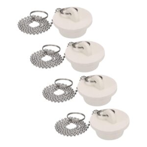 uxcell 4pcs tub stoppers, rubber bathtub stoppers 1-1/4" kitchen sink drain stopper, bathroom drain plug with pull ring and 15" stainless steel beaded chain, white