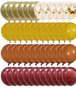 fall harvest color balloons - yellow orange burgundy gold balloons for thanksgiving day birthday graduation autumn party decorations supplies 60 packs 12inch (burnt orange + maroon)