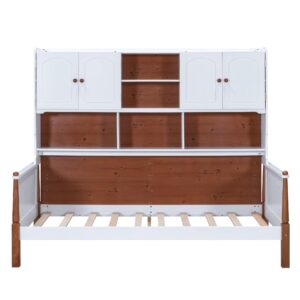 Harper & Bright Designs Twin Daybed with Bookcase Headboard, Twin Size Platform Bed with Storage Cabinet,Wood Twin Bed Frame for Kids Teens Adults (White+Walnut)