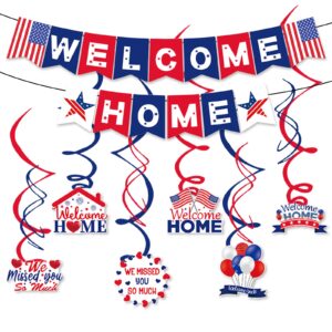 welcome home banner, red white and blue paper welcome home decoration for military army returning homecoming party