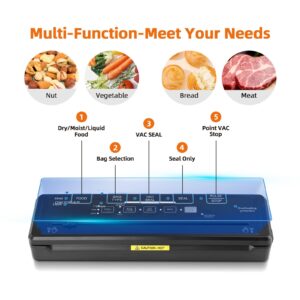 DIKEIBAS Vacuum Sealer Machine | Powerful 85kPa Suction | Bags and Cutter Included | Compact One-Touch Automatic Food Sealer with External Vacuum System | Preserve Freshness, Prevent Freezer Burn