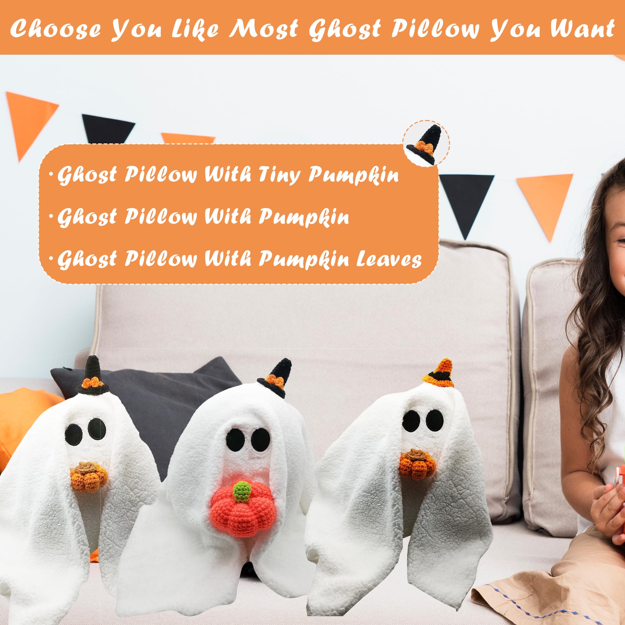 HUAXMADE Personalized Custom Halloween Ghost Pillow with Pumpkin, Gus The Ghost Halloween Knit Plush Soft Pumpkin Pillow for Halloween Decorations