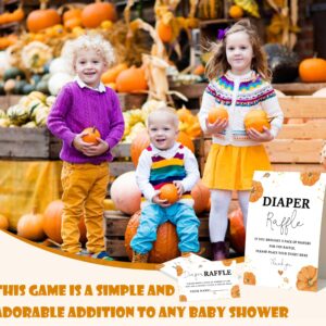 Baby Shower Games - Little Pumpkin Diaper Raffle, 1 Sign and 50 Diaper Raffle Tickets, Gender Reveal Game, Fall Baby Shower Decoration Supplies (RNB05)