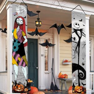 Jack Skellington Sally Banner Nightmare Before Christmas Halloween Decorations Porch Door Sign Welcome Banner Indoor Outdoor Wall Home Party Supplies