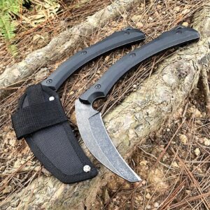 wild tactical fixed blade sickle knife, stonewashing full-tang survival knifes for outdoor camping and fishing knives with nylon sheath