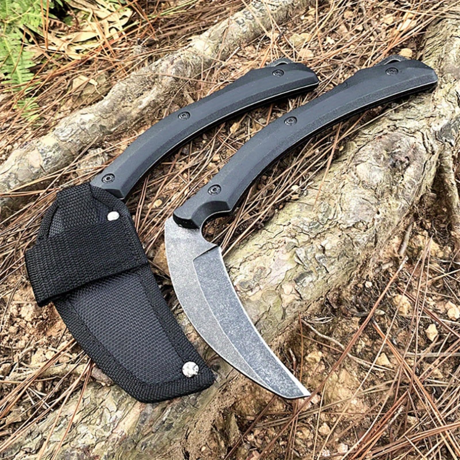 WILD TACTICAL Fixed Blade Sickle Knife, Stonewashing Full-Tang Survival Knifes for Outdoor Camping and Fishing Knives with Nylon Sheath