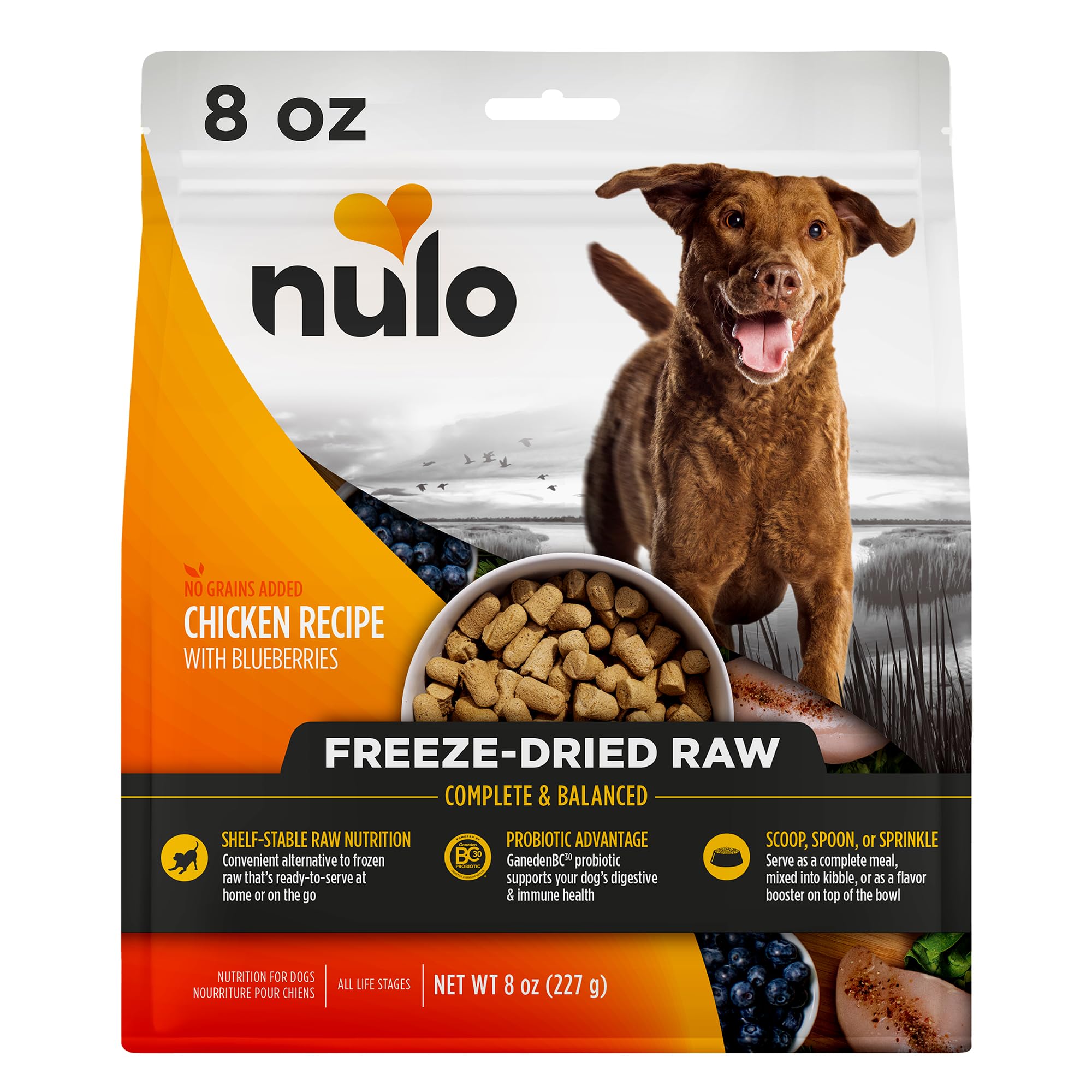 Nulo Freestyle Freeze-Dried Raw, Ultra-Rich Grain-Free Dry Dog Food for All Breeds and Life Stages with BC30 Probiotic for Digestive and Immune Health, Chicken with Blueberries, 8.0 Ounce