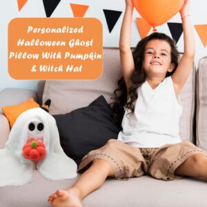 HUAXMADE Personalized Custom Halloween Ghost Pillow with Pumpkin, Gus The Ghost Halloween Knit Plush Soft Pumpkin Pillow for Halloween Decorations