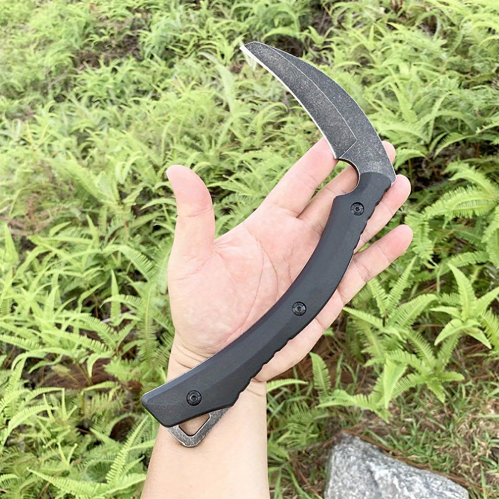 WILD TACTICAL Fixed Blade Sickle Knife, Stonewashing Full-Tang Survival Knifes for Outdoor Camping and Fishing Knives with Nylon Sheath