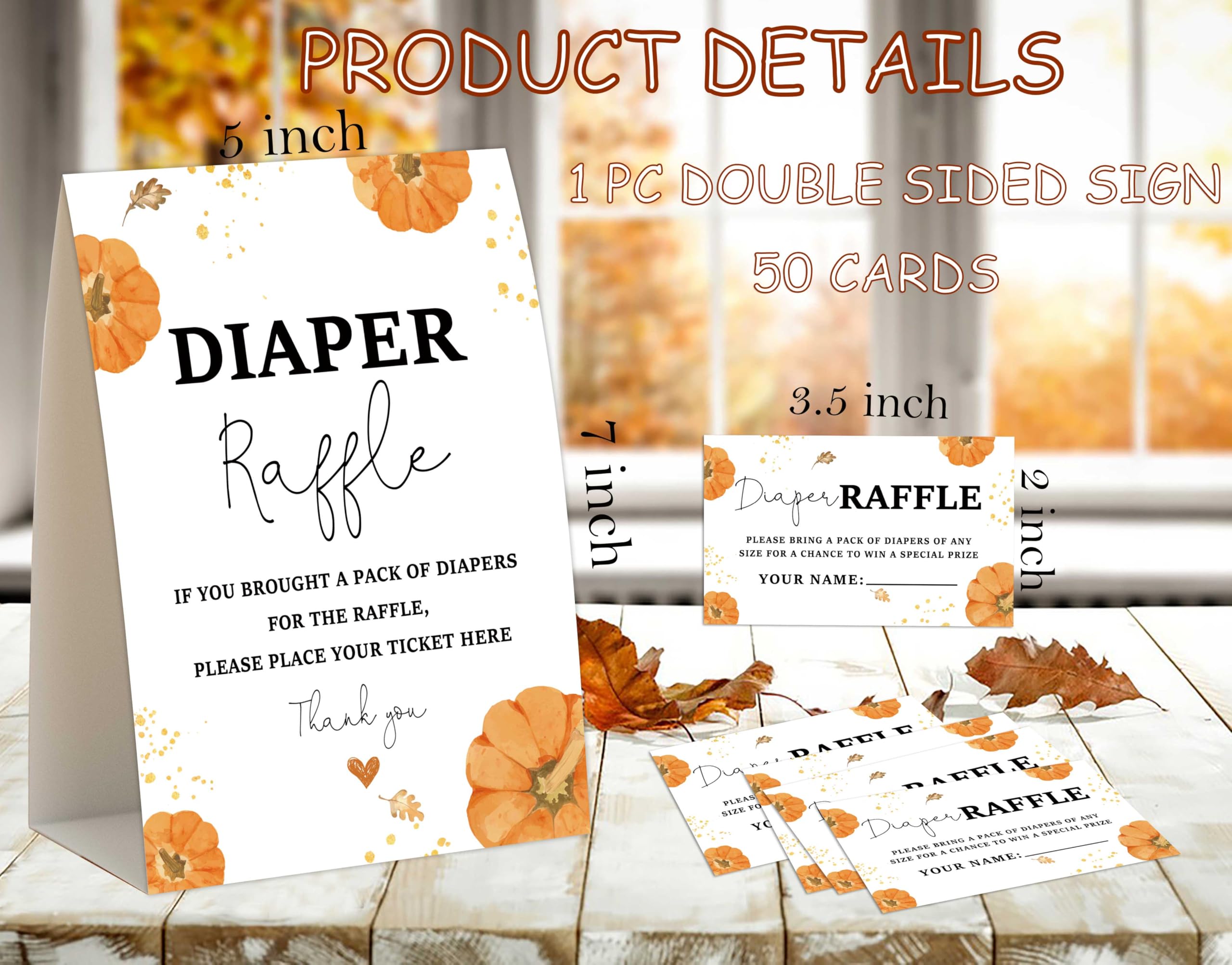 Baby Shower Games - Little Pumpkin Diaper Raffle, 1 Sign and 50 Diaper Raffle Tickets, Gender Reveal Game, Fall Baby Shower Decoration Supplies (RNB05)