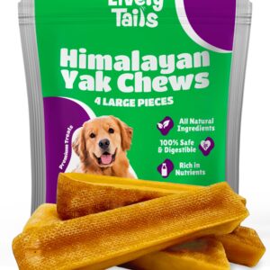 Healthy Yak Cheese Himalayan Chews, All-Natural & High in Protein, Odorless & Long Lasting Yak Chews for Large Dogs & Medium Dogs, Yak Cheese Dog Chews for Aggressive Chewers, 4 Large Pieces.