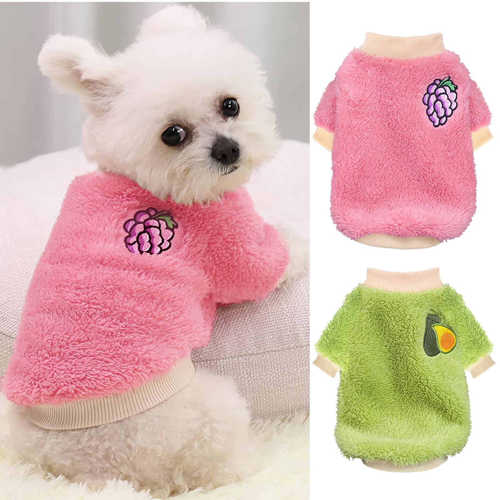 2 Pieces Puppy Sweater Dog Sweater for Small Girl Dogs Girl Dog Clothes Winter Warm Fleece Chihuahua Clothes Cute Style Dog Clothes Thick Pet Clothing (X-Small)