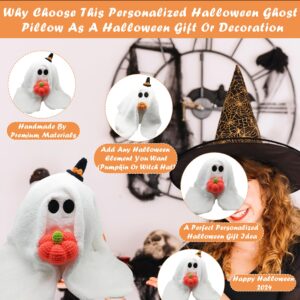 HUAXMADE Personalized Custom Halloween Ghost Pillow with Pumpkin, Gus The Ghost Halloween Knit Plush Soft Pumpkin Pillow for Halloween Decorations