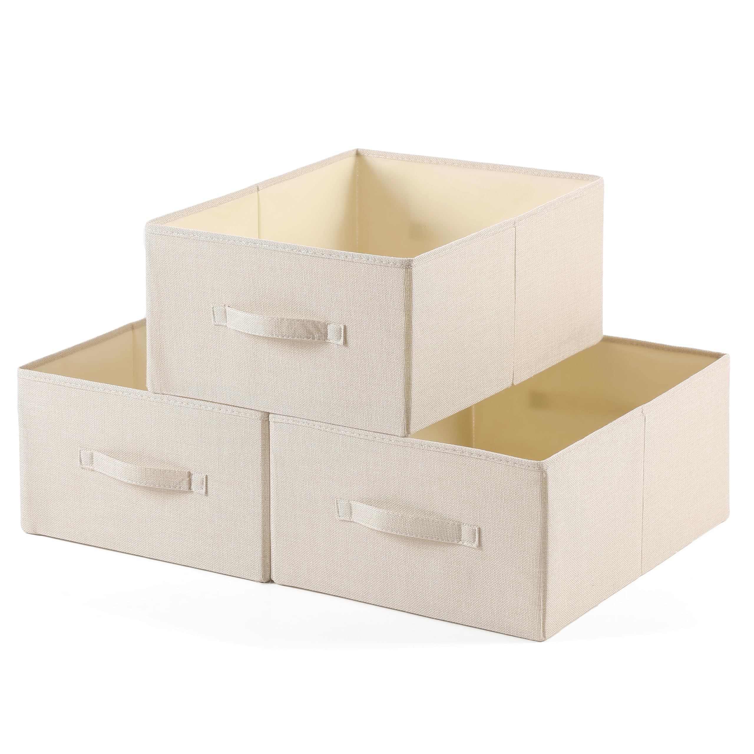 Linen Folding Storage Bins, 3 Pack Large Storage Baskets, Washable, Clothing Storage Bins with Handle, Closet Organizer for Storage Sweater,Sheets(Beige, 18½"x13½x8½)