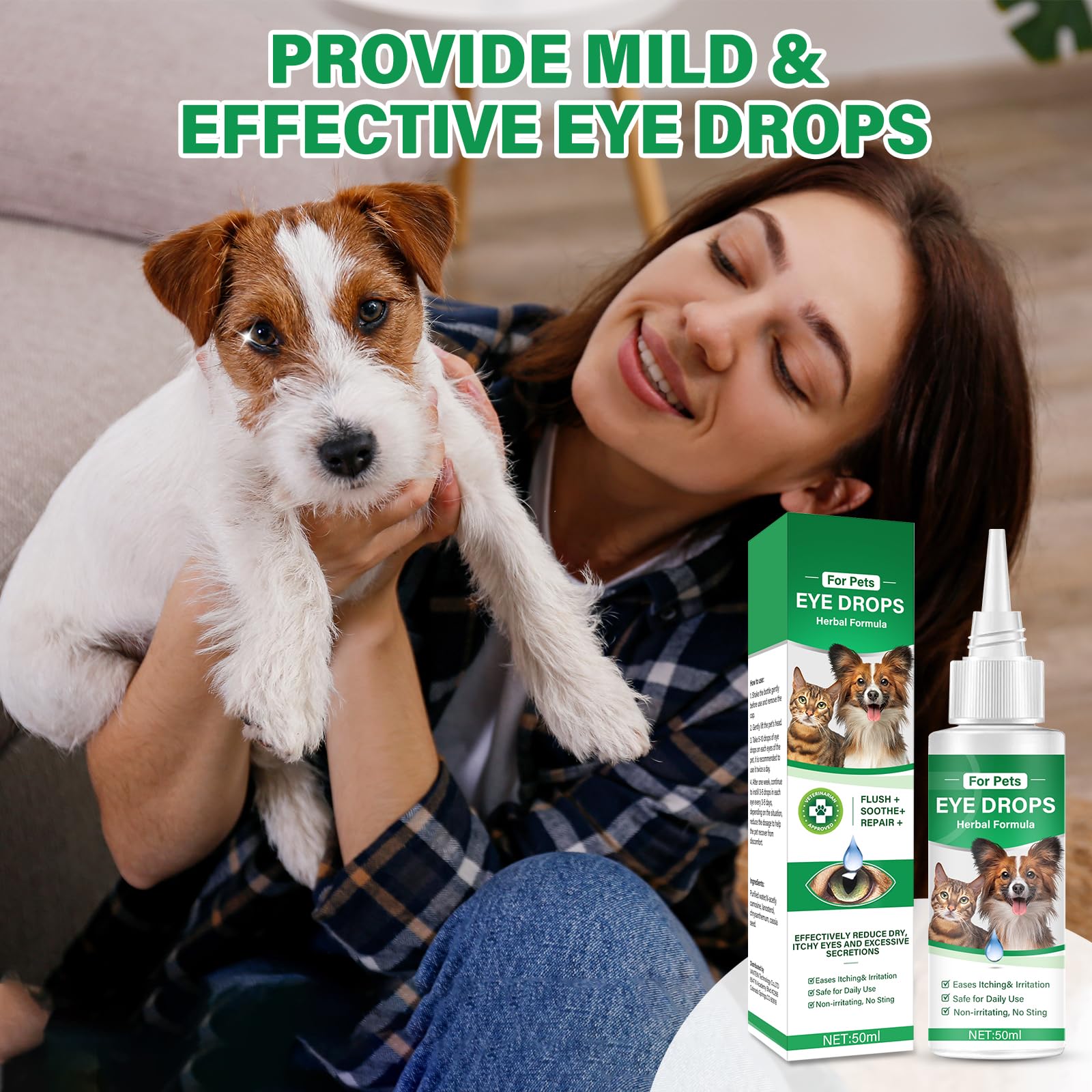 Hajoyful Dog Eye Drops, Dog and Cat Eye Wash for Allergy Relief & Soothe Eye Irritations, Dogs Tear Stain Cleaner, Eye Infection Treatment with Gentle Formula, Improve Eye Vision and Cataracts