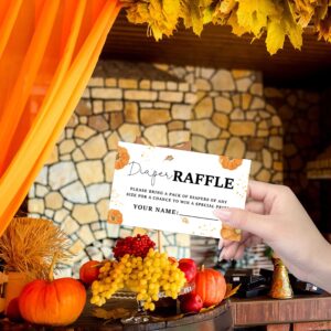 Baby Shower Games - Little Pumpkin Diaper Raffle, 1 Sign and 50 Diaper Raffle Tickets, Gender Reveal Game, Fall Baby Shower Decoration Supplies (RNB05)