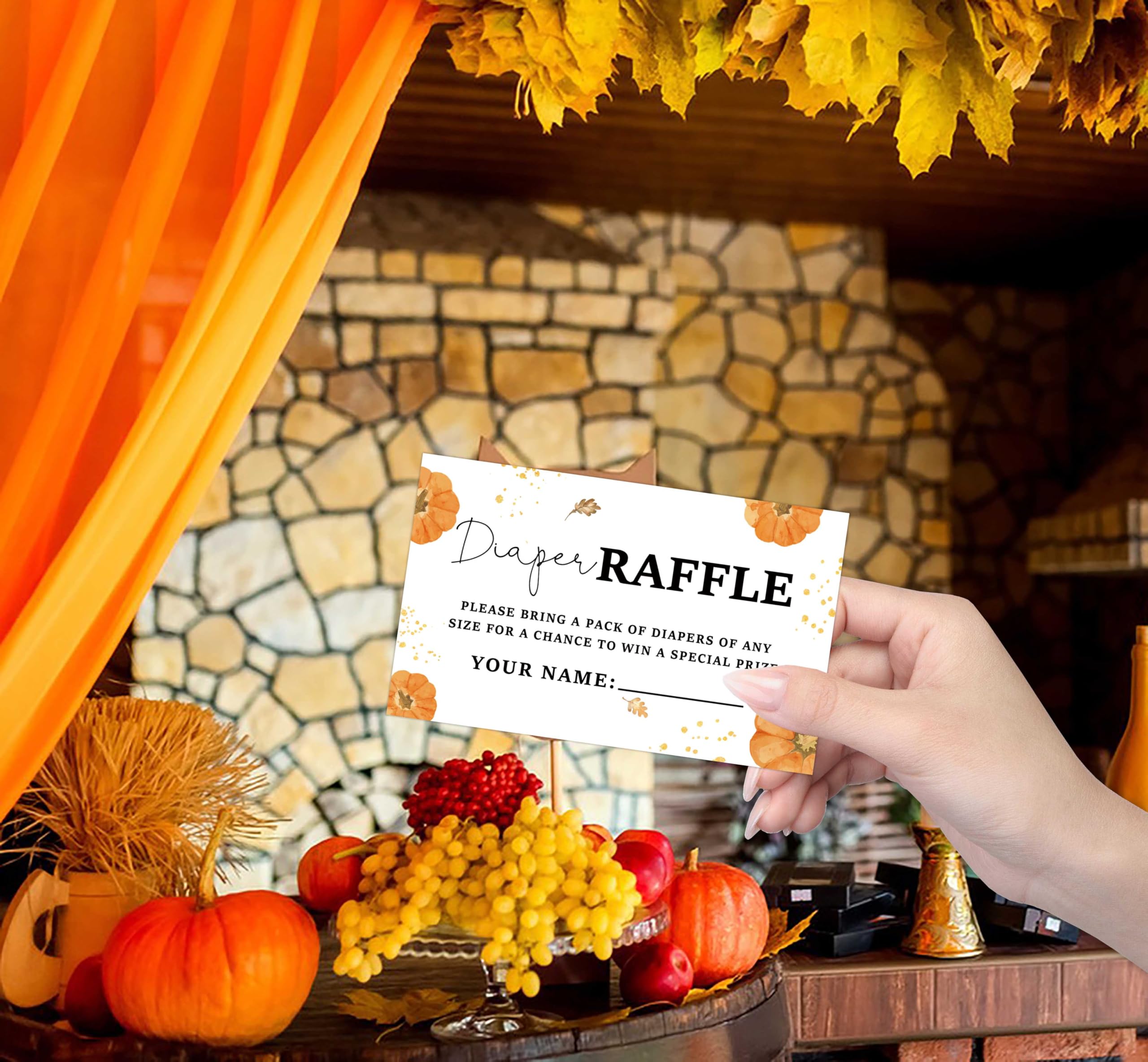 Baby Shower Games - Little Pumpkin Diaper Raffle, 1 Sign and 50 Diaper Raffle Tickets, Gender Reveal Game, Fall Baby Shower Decoration Supplies (RNB05)