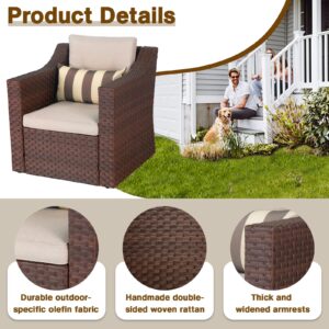 Brightpeak 5 Piece Patio Conversation Set, Outdoor Furniture Set, Brown Wicker Lounge Chair with Ottoman Footrest, W/Coffee Table & Beige Cushions for Garden, Patio, Balcony, Deck