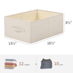 Linen Folding Storage Bins, 3 Pack Large Storage Baskets, Washable, Clothing Storage Bins with Handle, Closet Organizer for Storage Sweater,Sheets(Beige, 18½"x13½x8½)