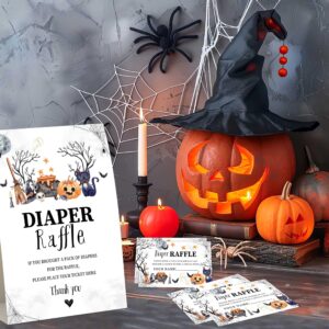 Baby Shower Games - Halloween Diaper Raffle, 1 Sign and 50 Diaper Raffle Tickets, Gender Reveal Game, A Baby is Brewing Halloween Baby Shower Decoration Supplies (RNB02)